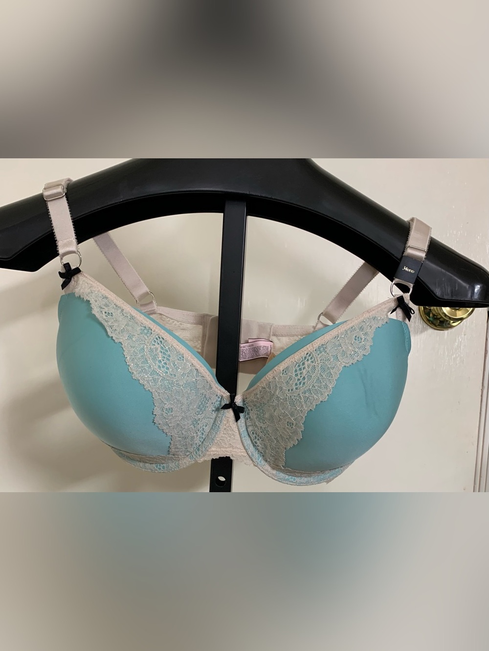 NWT Victoria Secrets Dream Angels Lined Demi Light Aqua Lace-Trim Bra  34 DDD